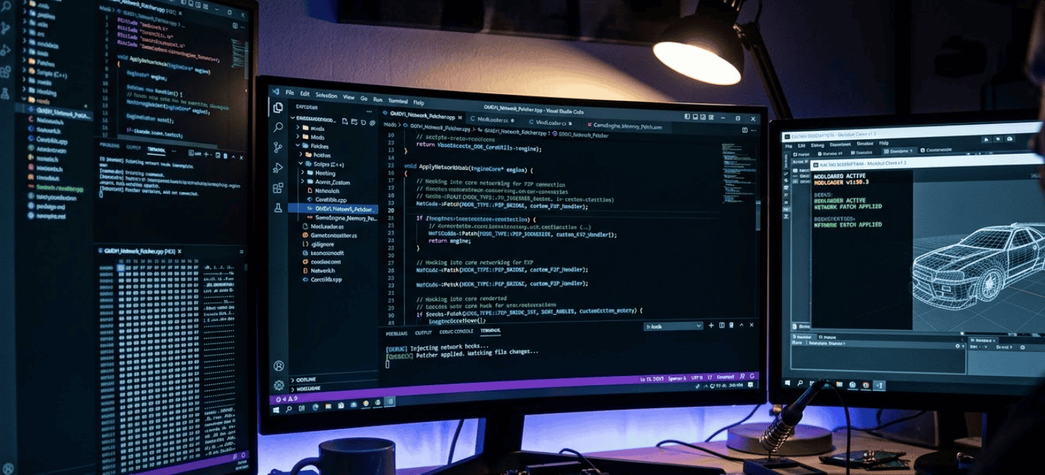 Interface de código de um Modder alterando a engine de um jogo