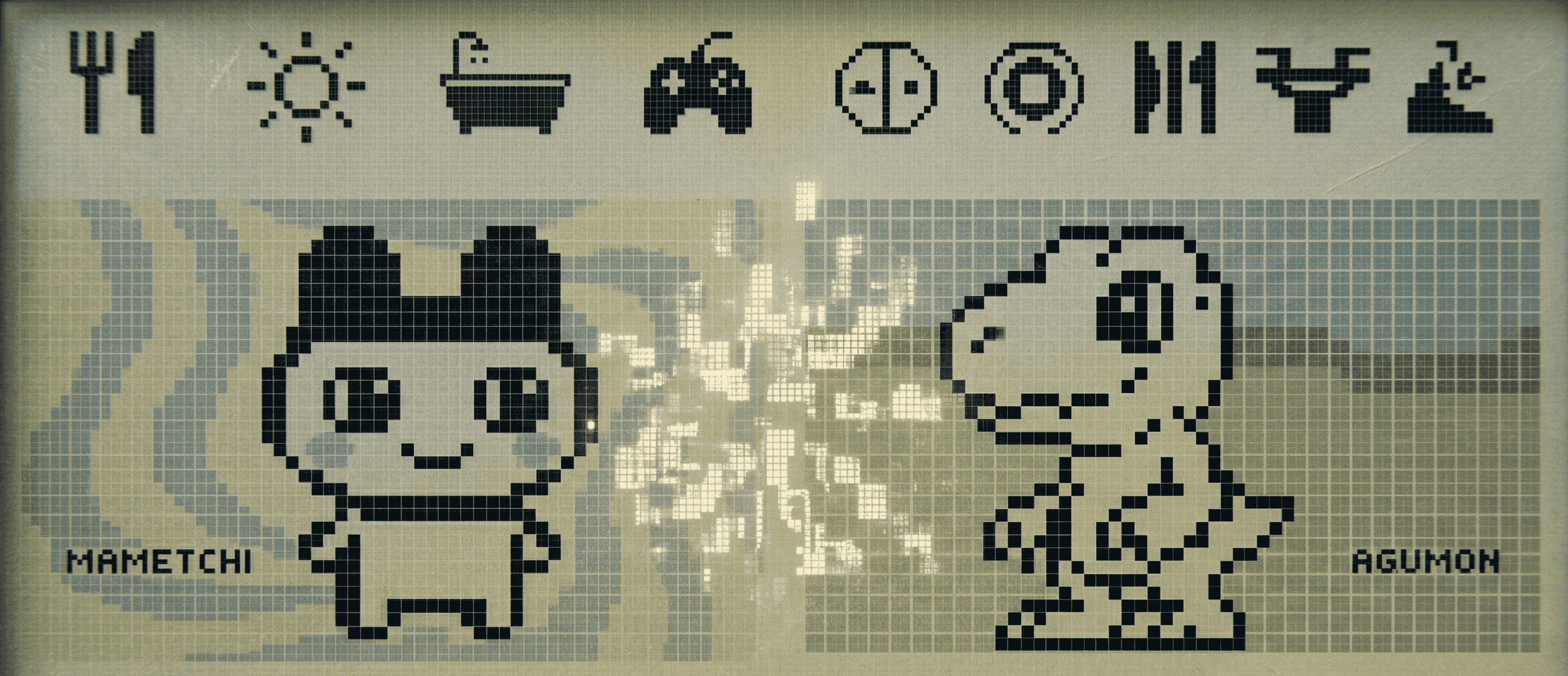 Dois Digimon V-Pets conectados em batalha